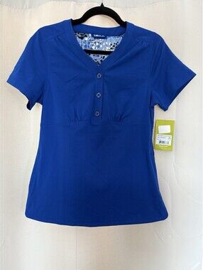 Dansko Gloria Galaxy Stretch Woven Scrub Top NWT Royal Blue XS Medical Uniform